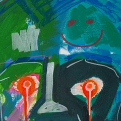 Keeping a Straight Face — detail of the original artwork; printed surface differs
