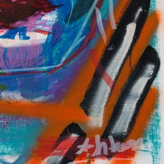 Keeping a Straight Face — detail of the original artwork; printed surface differs