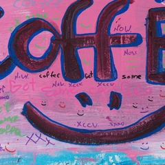 Get Some Coffee — detail of the original artwork; printed surface differs