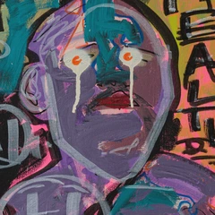 Happy, Healthy, Alive — detail of the original artwork; printed surface differs