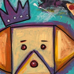 Peace and Pizza — detail of the original artwork; printed surface differs