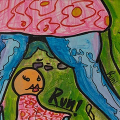 Run — detail of the original artwork; printed surface differs