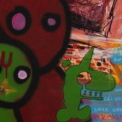 Mixed Feelings — detail of the original artwork; printed surface differs