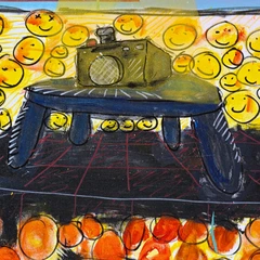 Centre Stage — detail of the original artwork; printed surface differs
