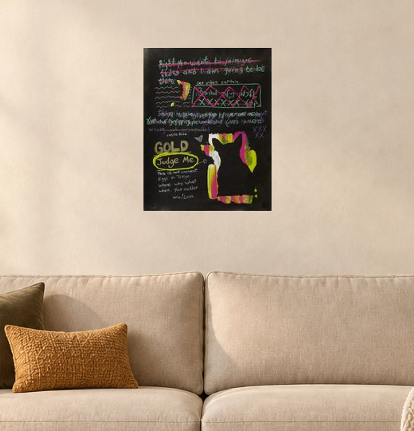 Judge Me — illustrative room visualization, approximate scale, unframed print