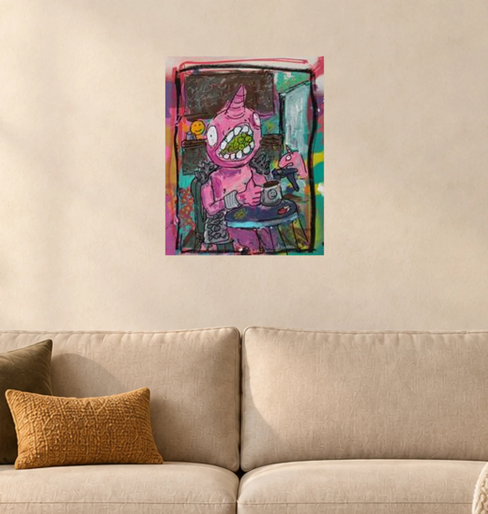 Breakfast of Champions — illustrative room visualization, approximate scale, unframed print