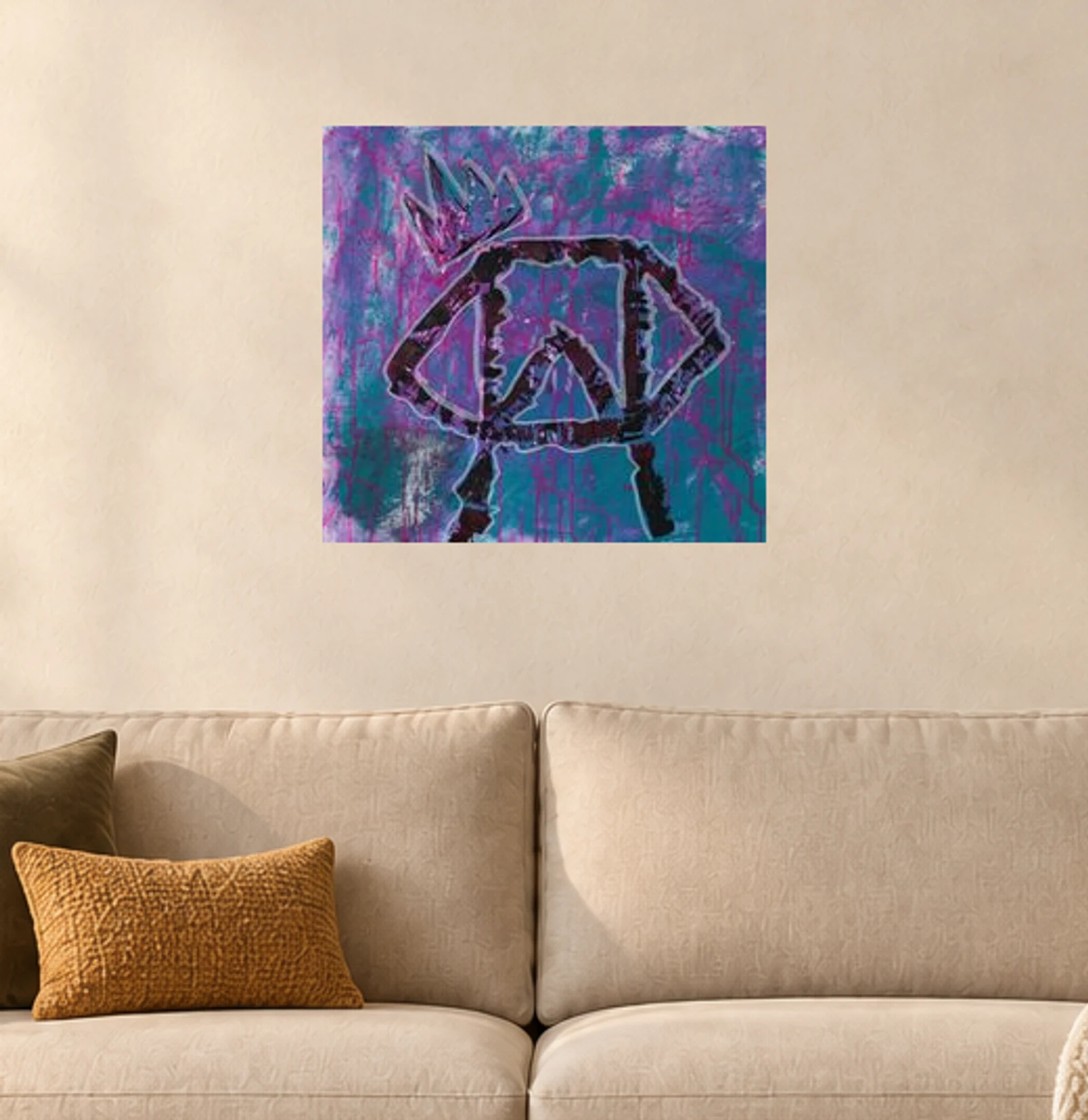 Purple Yoshi — illustrative room visualization, approximate scale, unframed print