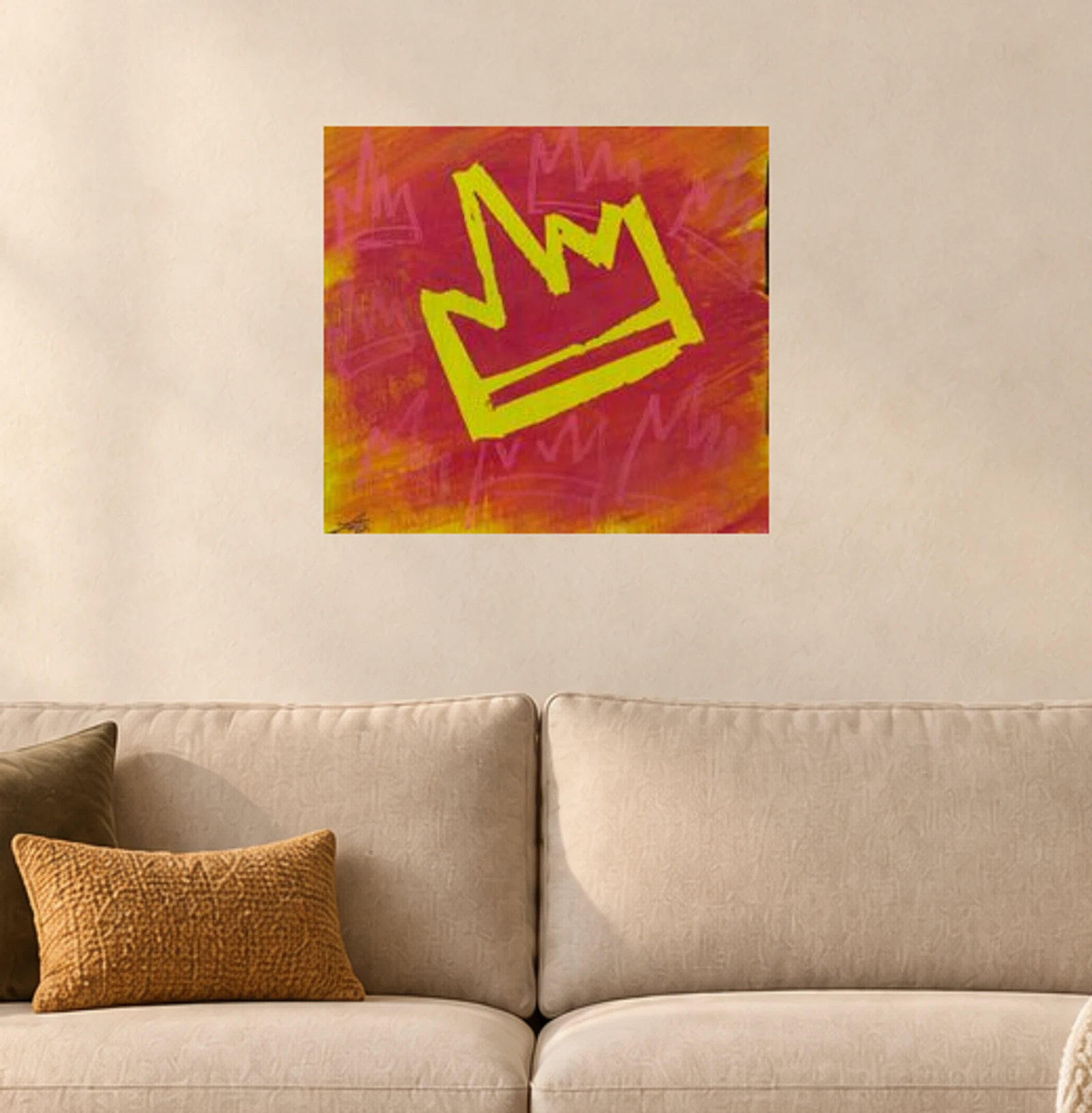 FU Crown — illustrative room visualization, approximate scale, original artwork