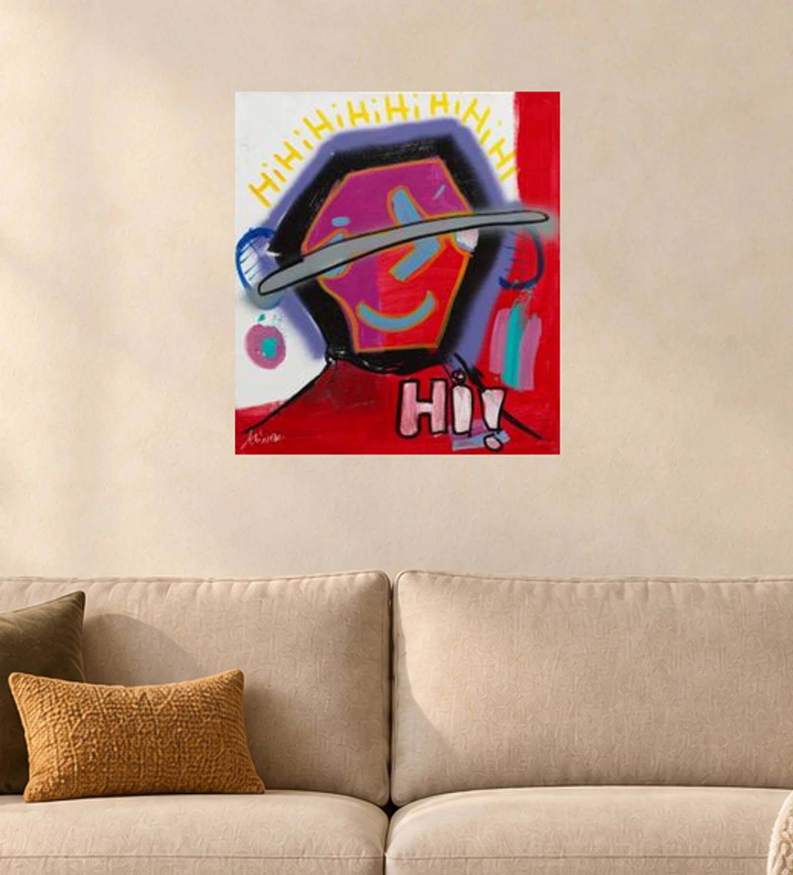 Hi again again  — illustrative room visualization, approximate scale, unframed print