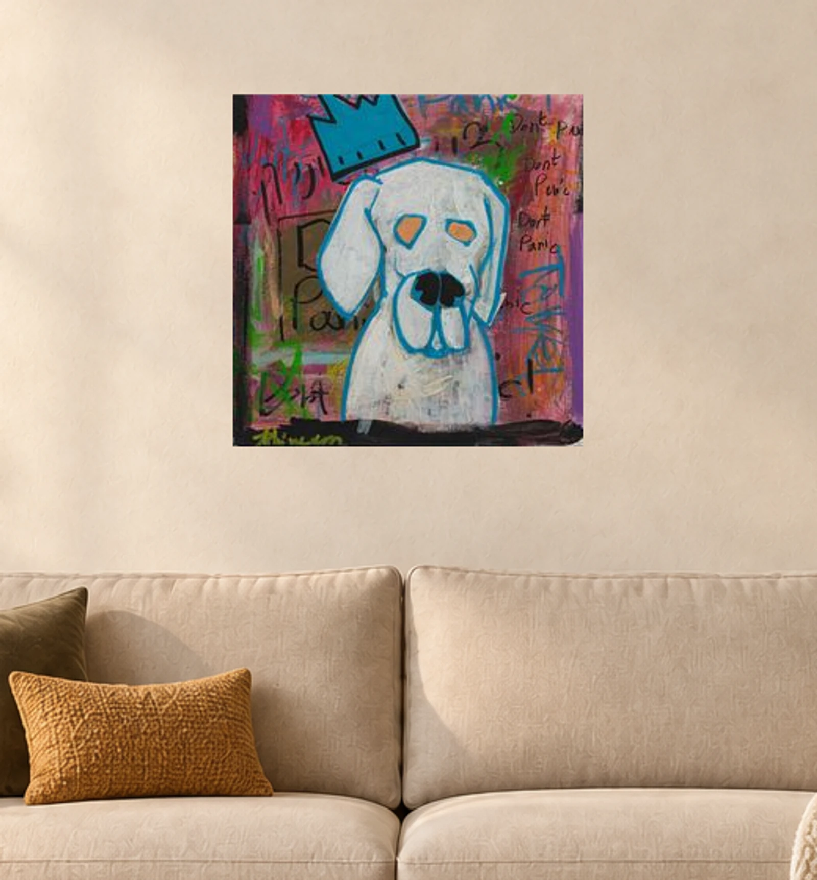 Don’t Panic — illustrative room visualization, approximate scale, unframed print