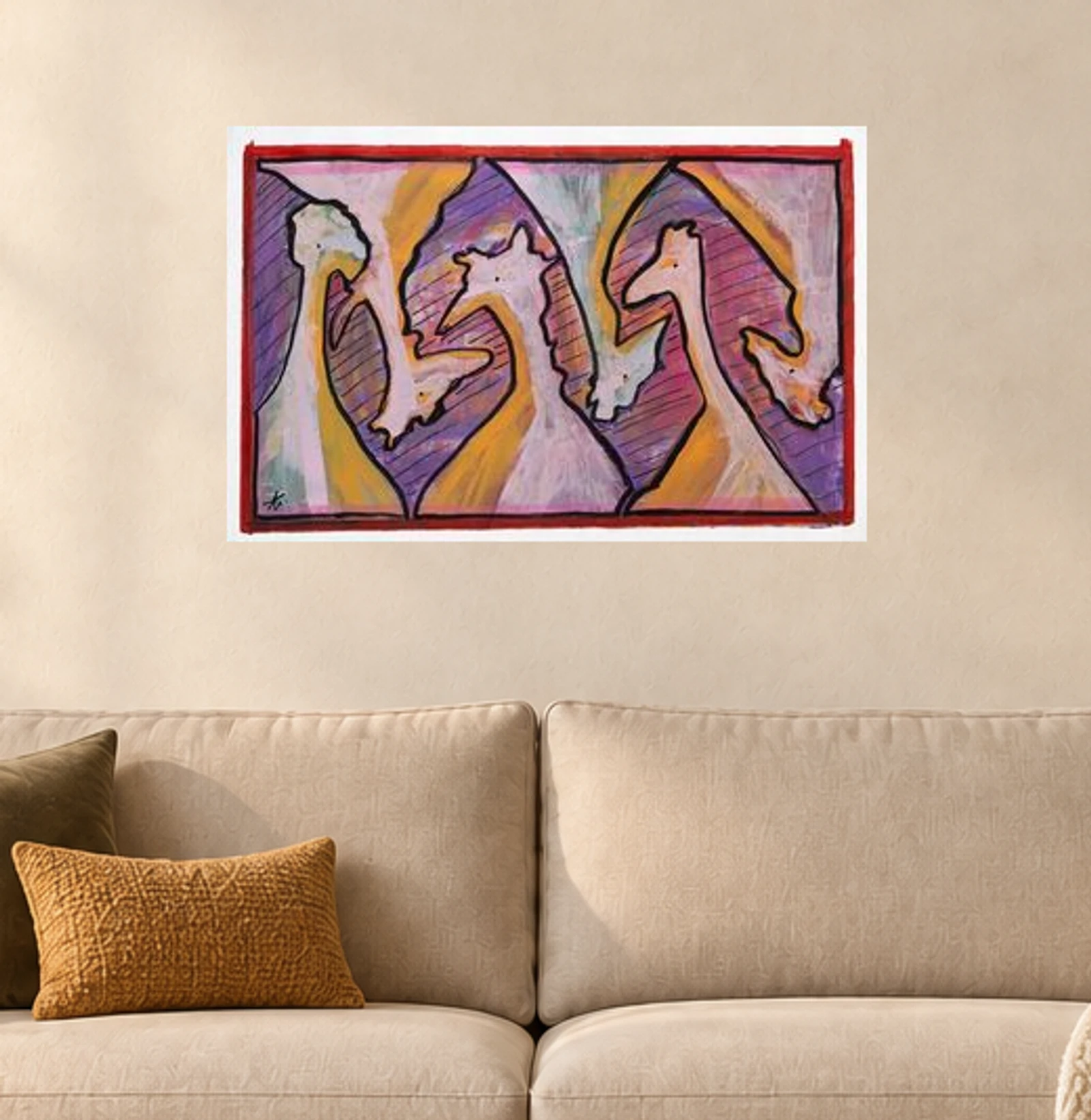 Giraffes  — illustrative room visualization, approximate scale, unframed print