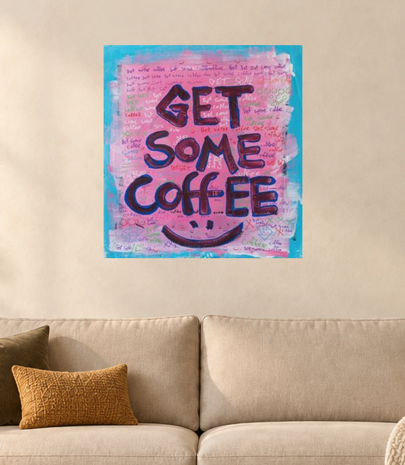 Get Some Coffee — illustrative room visualization, approximate scale, unframed print