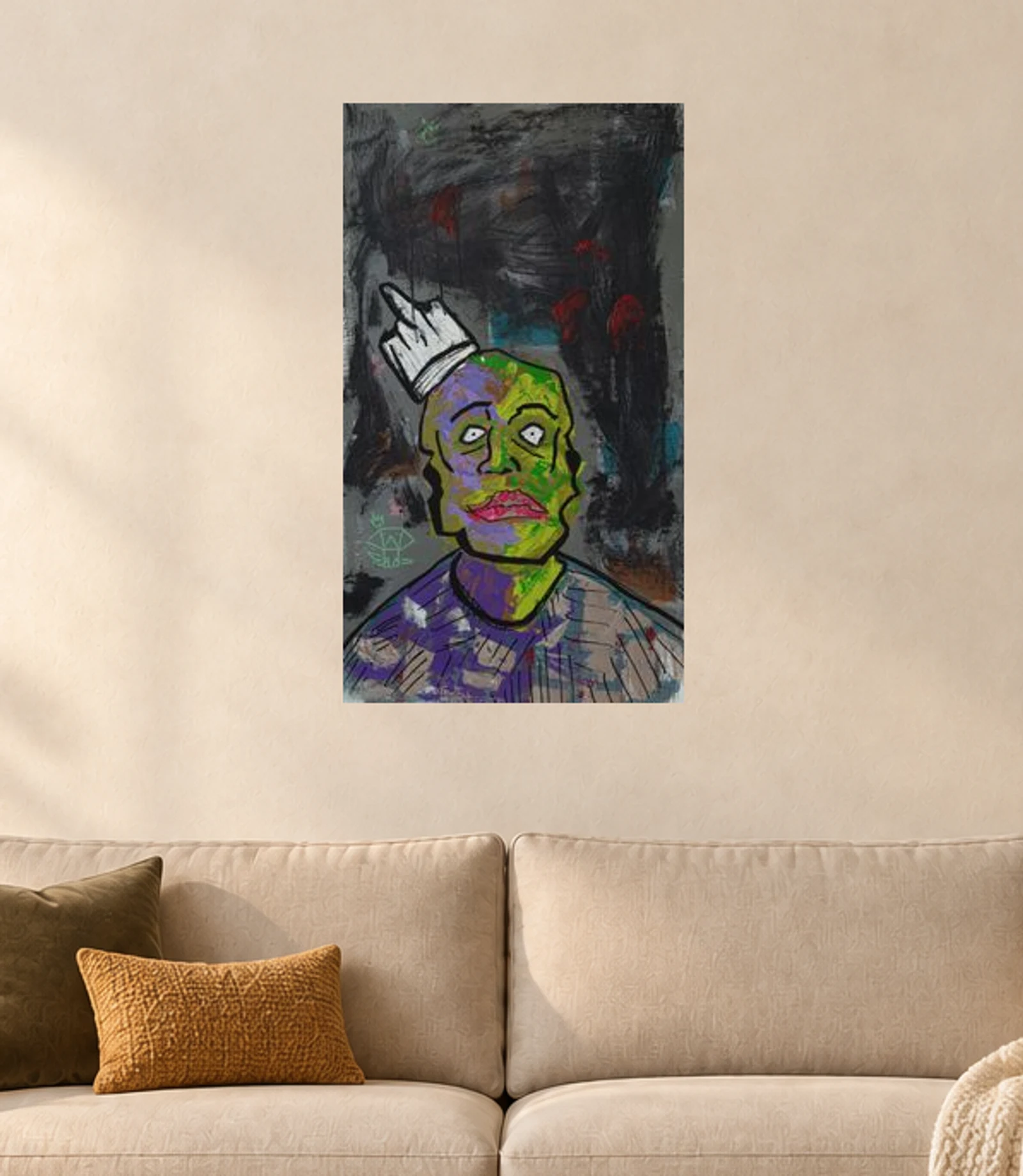 Crooked Crown — illustrative room visualization, approximate scale, original artwork