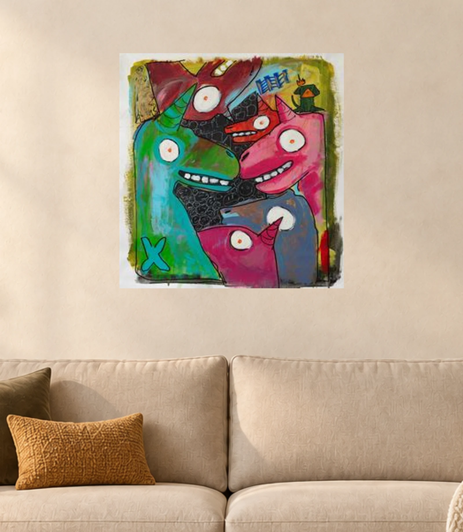 Family Issues — illustrative room visualization, approximate scale, original artwork