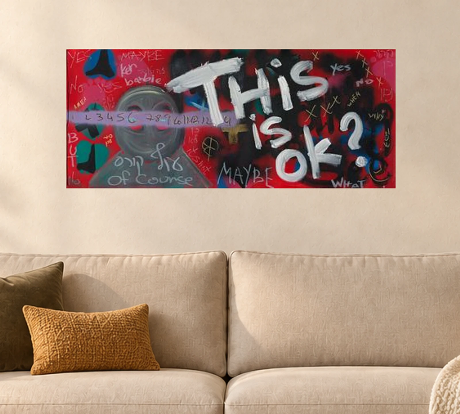 This Is OK? — illustrative room visualization, approximate scale, original artwork