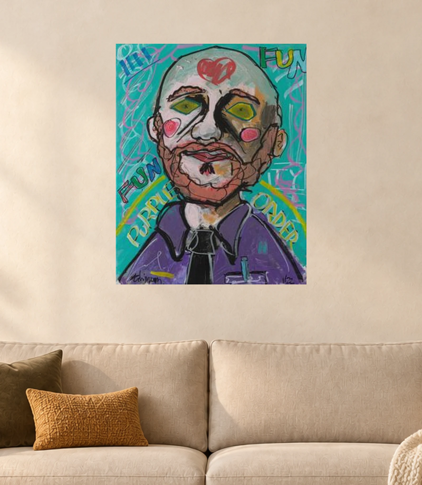 Purple Power — illustrative room visualization, approximate scale, unframed print