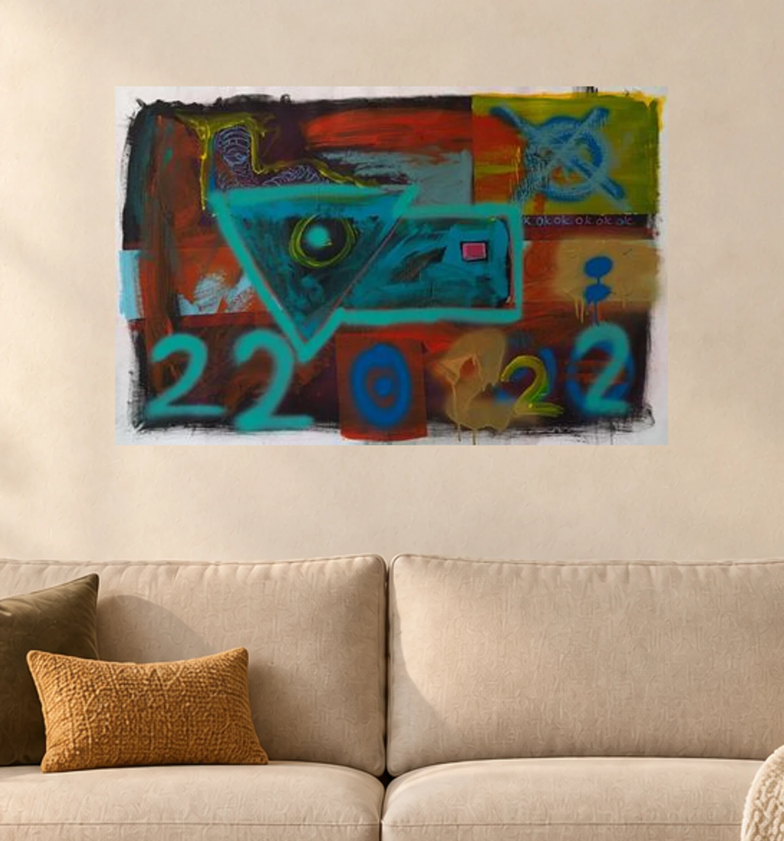 I am ok — illustrative room visualization, approximate scale, unframed print
