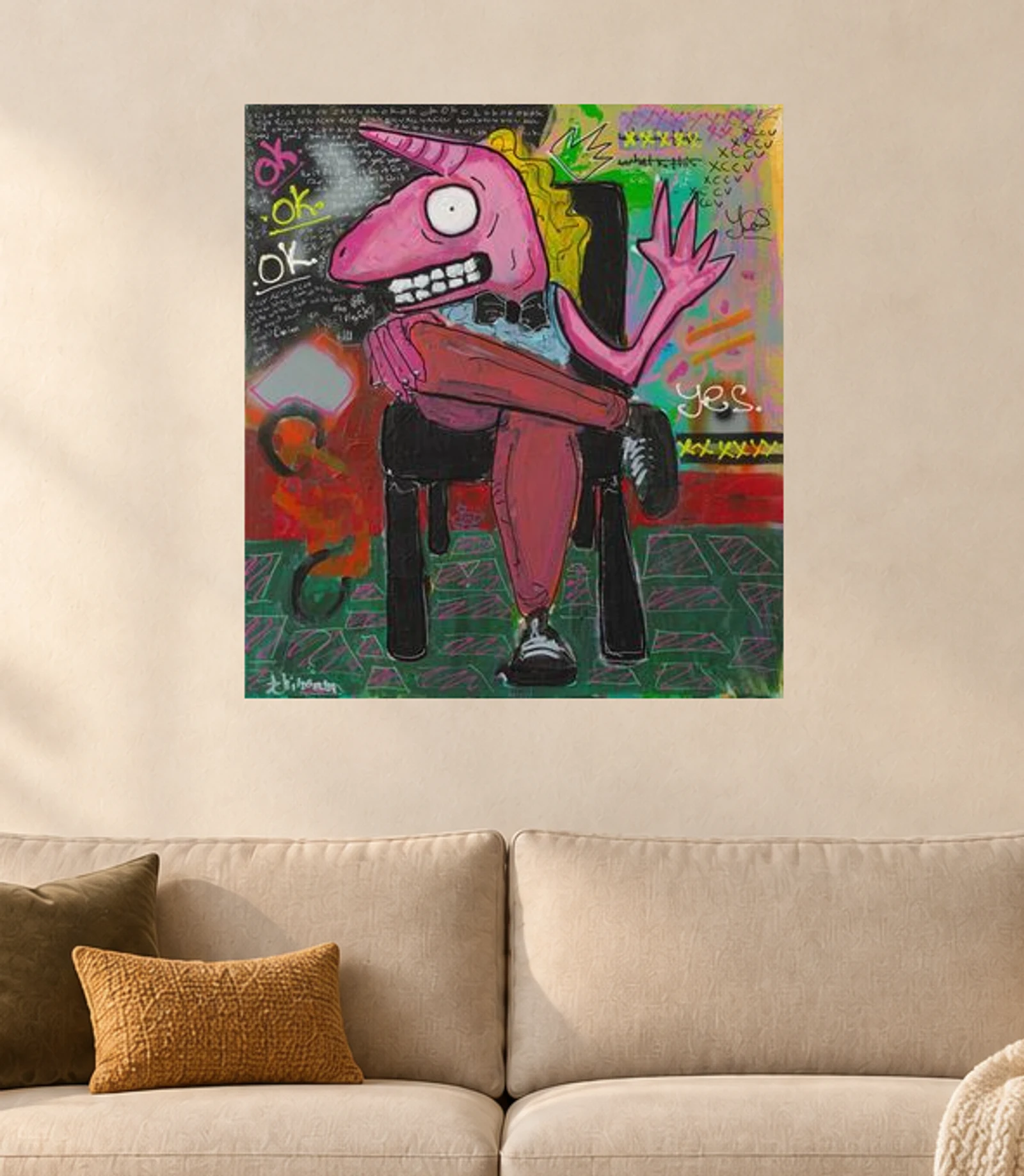 Oll Korrect — illustrative room visualization, approximate scale, unframed print