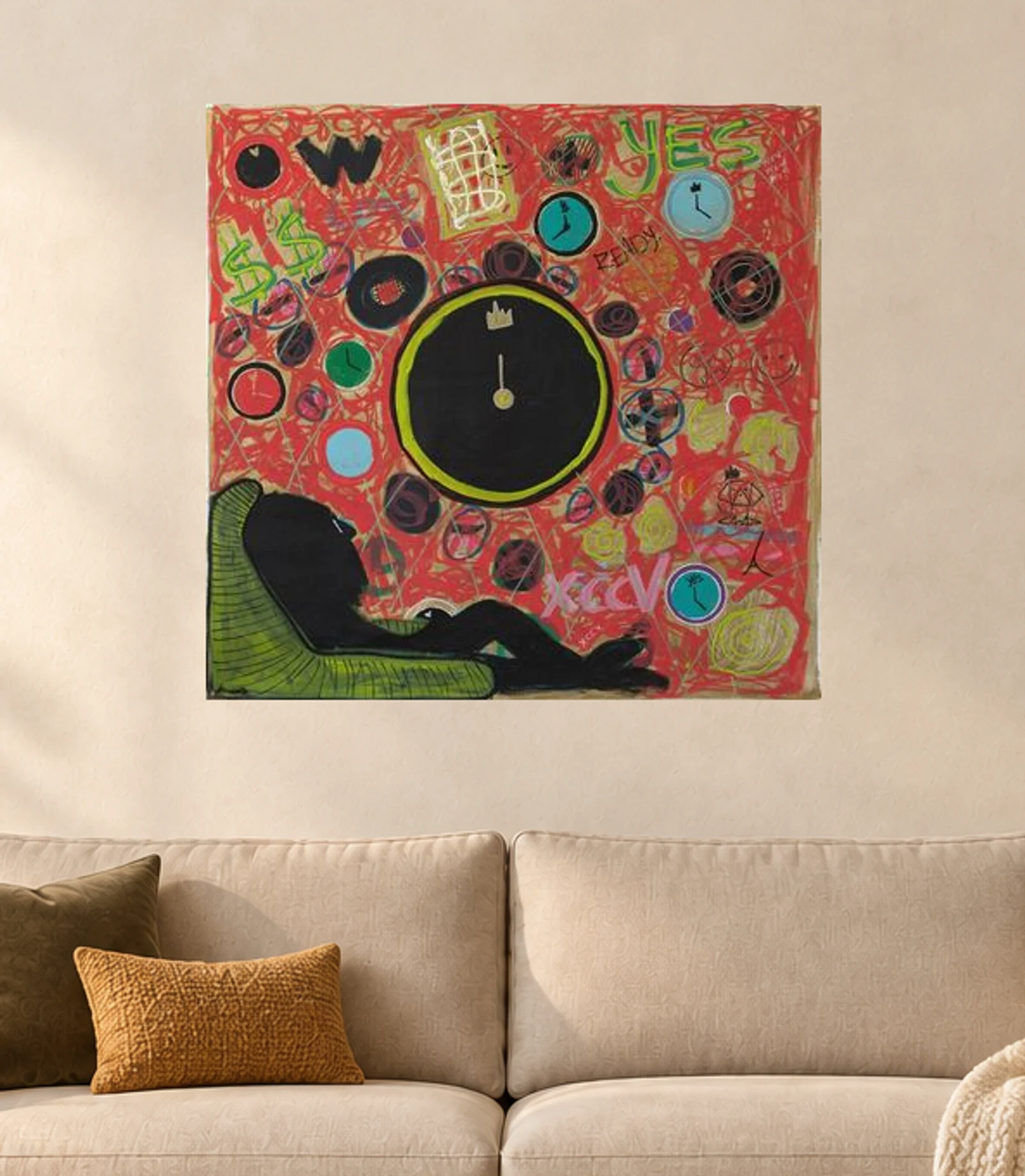Any Minute Now — illustrative room visualization, approximate scale, unframed print