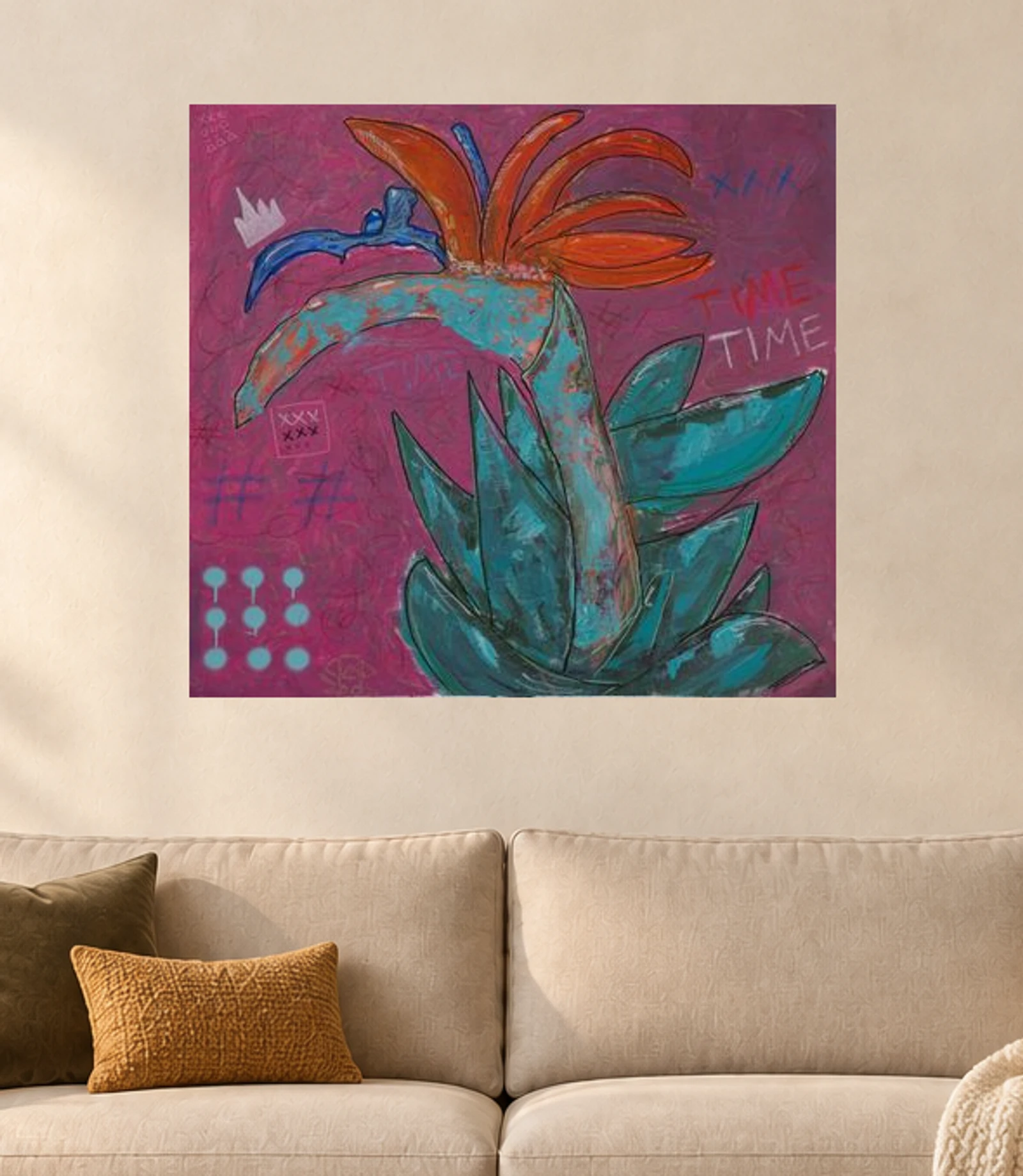 Bird of Paradise — illustrative room visualization, approximate scale, original artwork