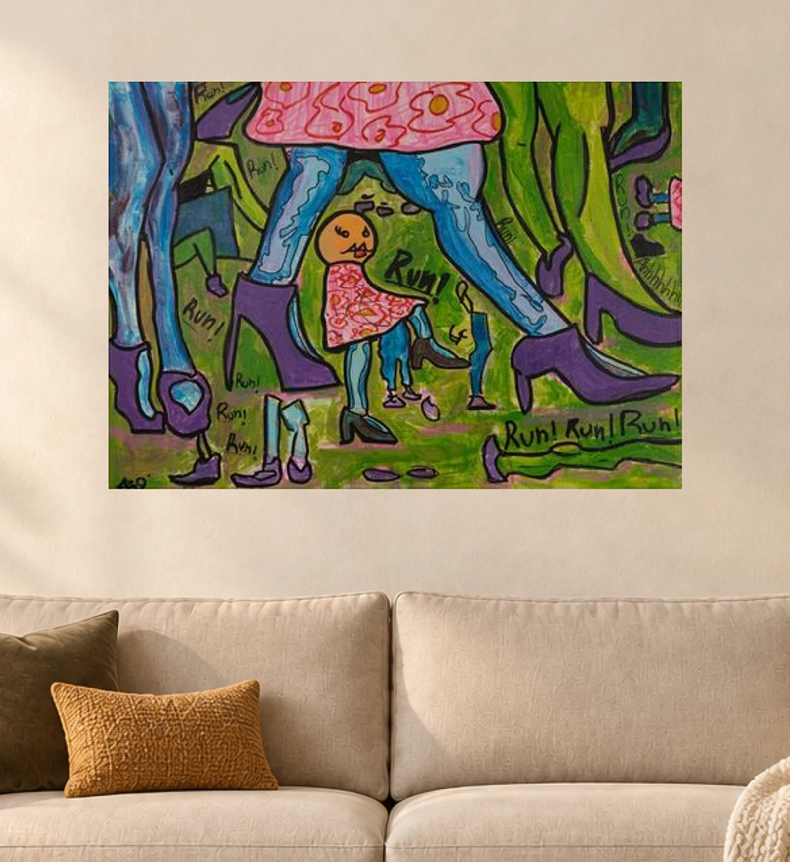Run — illustrative room visualization, approximate scale, unframed print