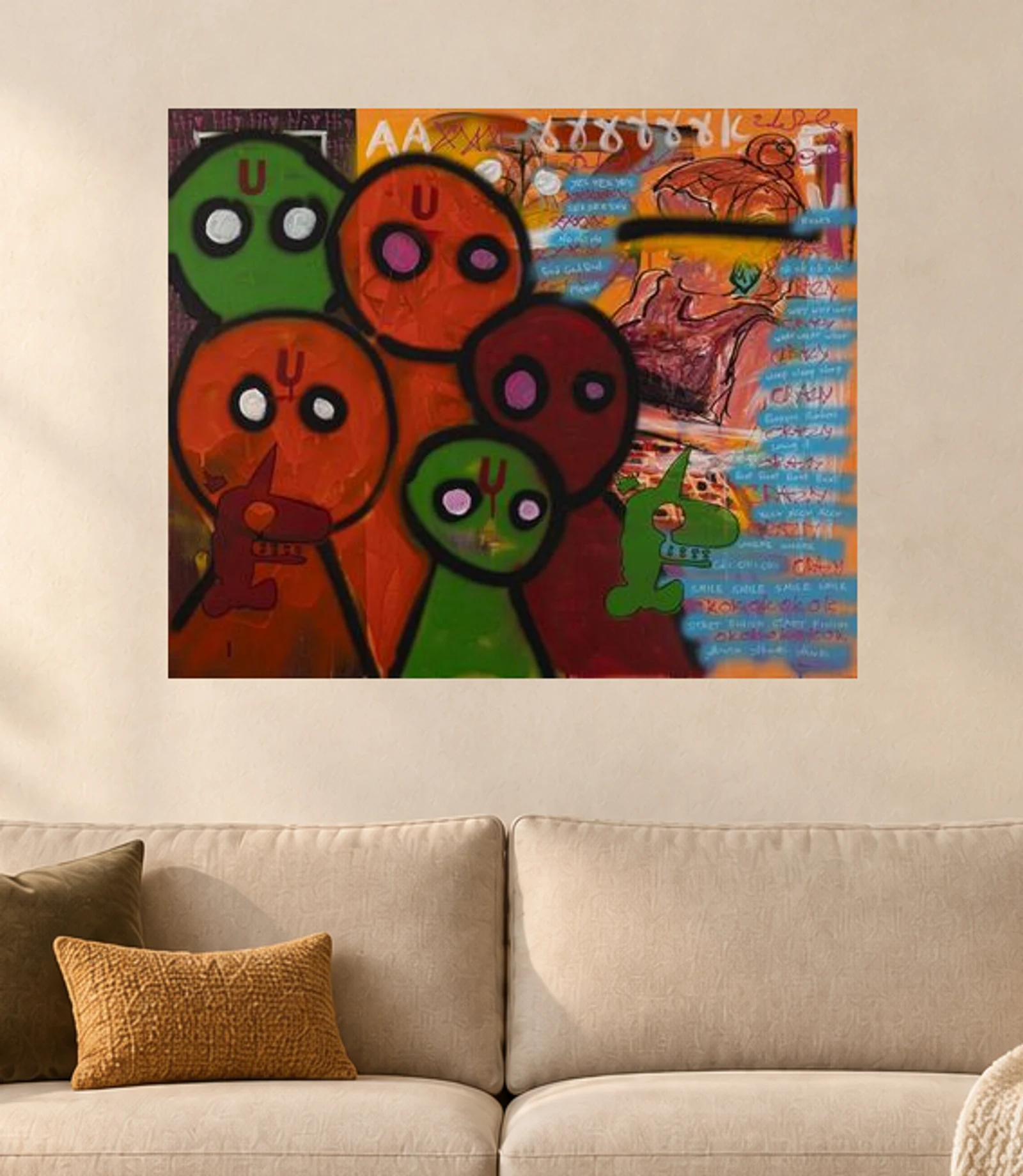 Mixed Feelings — illustrative room visualization, approximate scale, unframed print