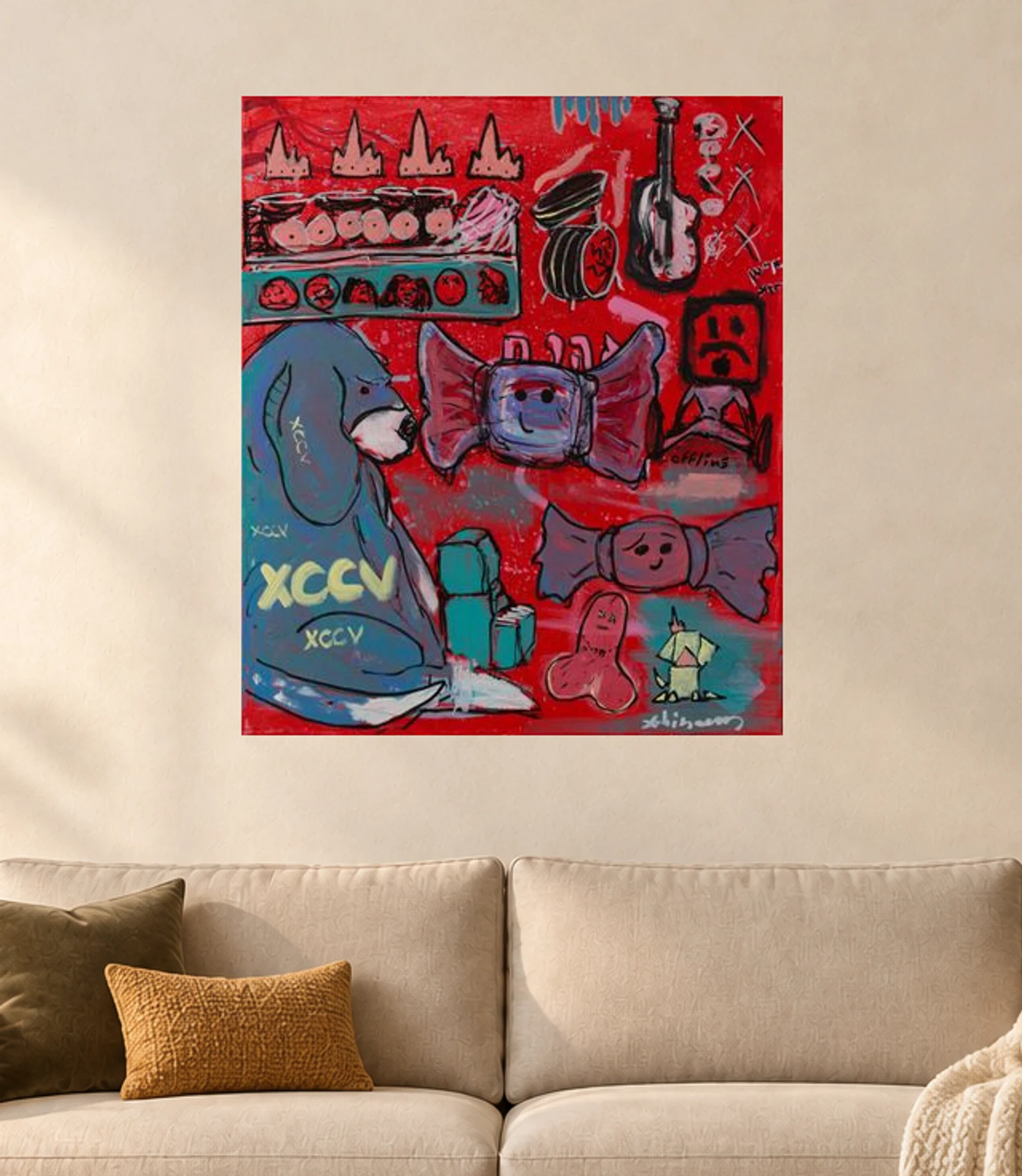 Sweet Tooth — illustrative room visualization, approximate scale, original artwork