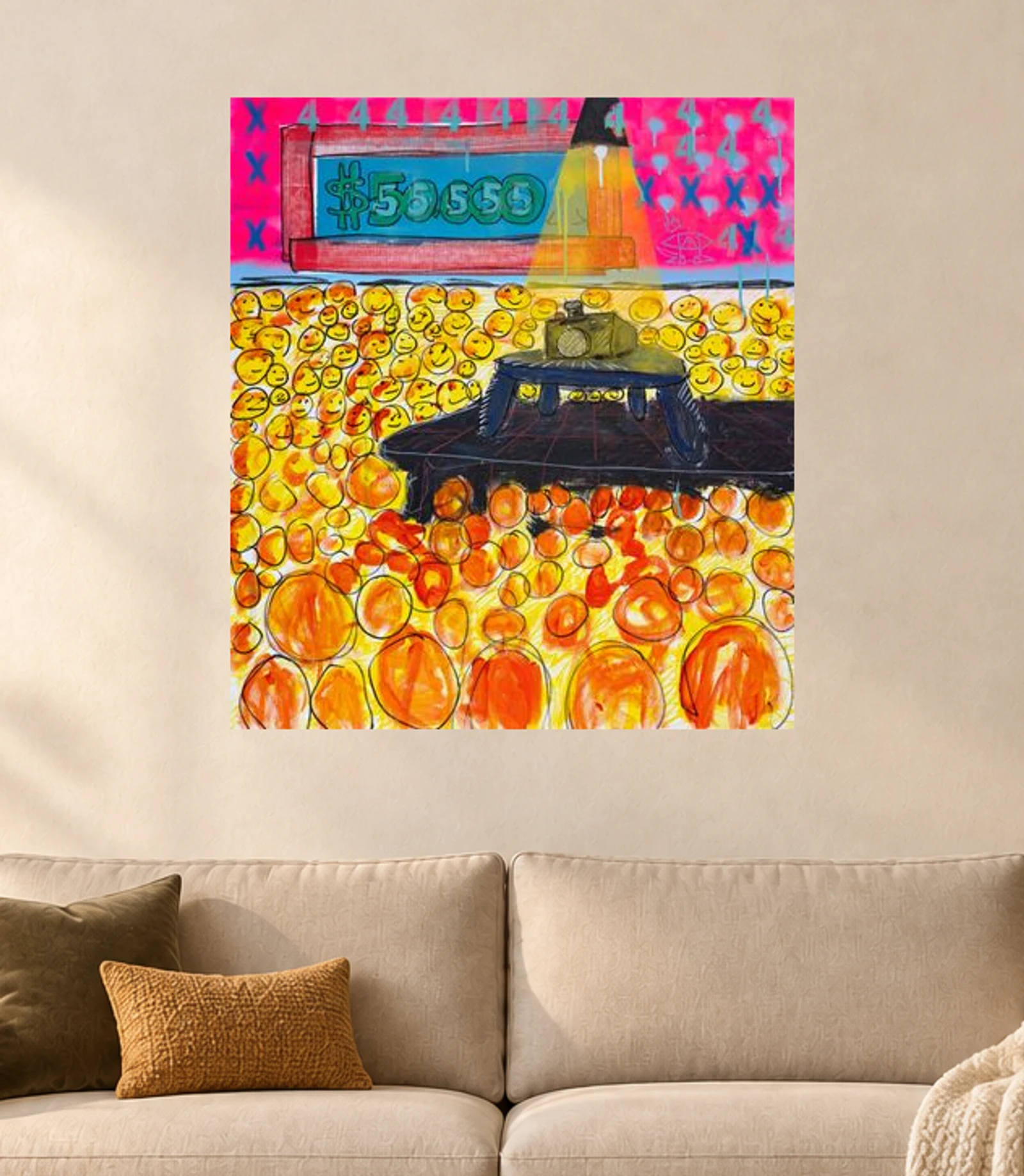 Centre Stage — illustrative room visualization, approximate scale, original artwork