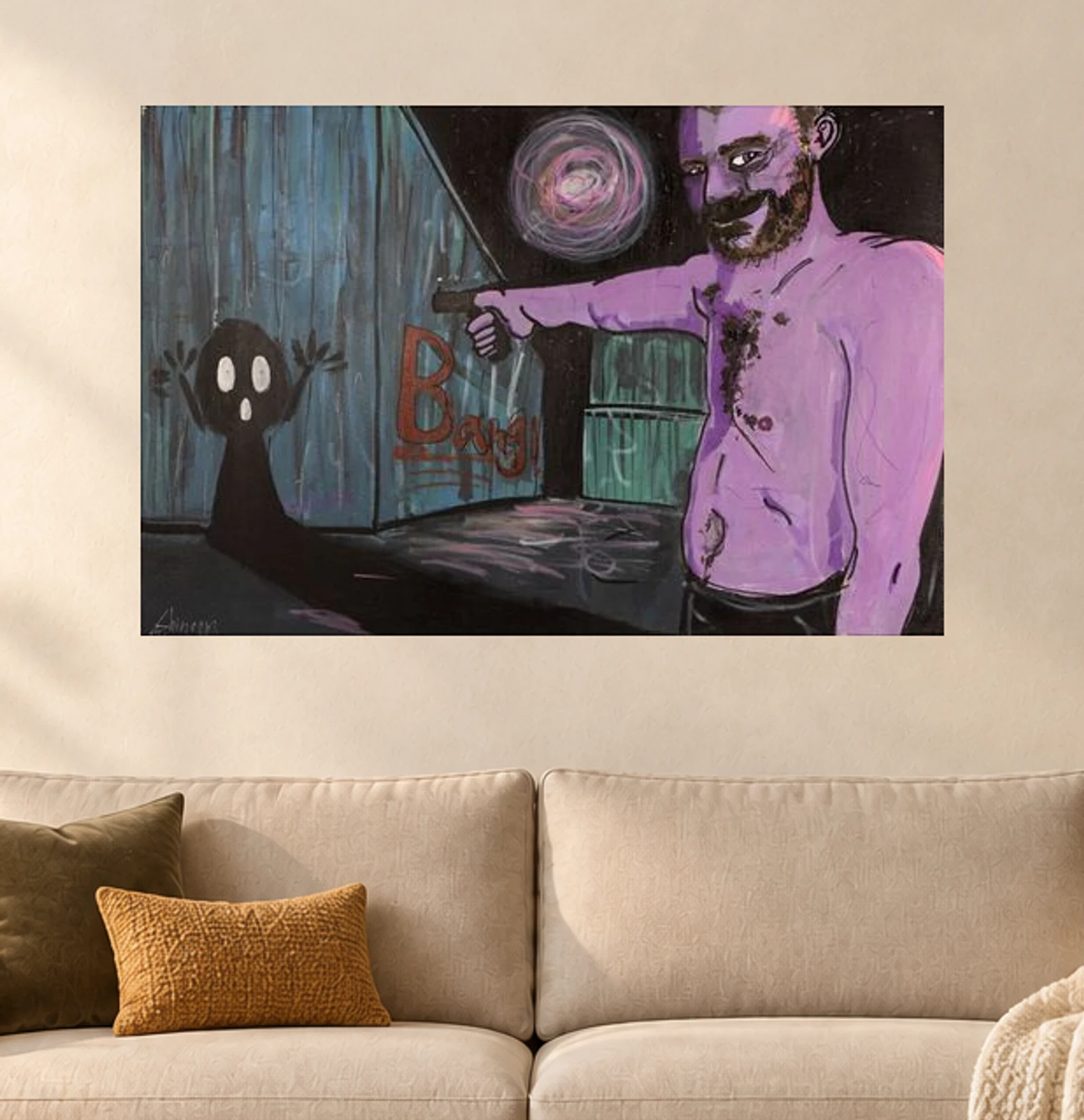 Kill your fears — illustrative room visualization, approximate scale, unframed print