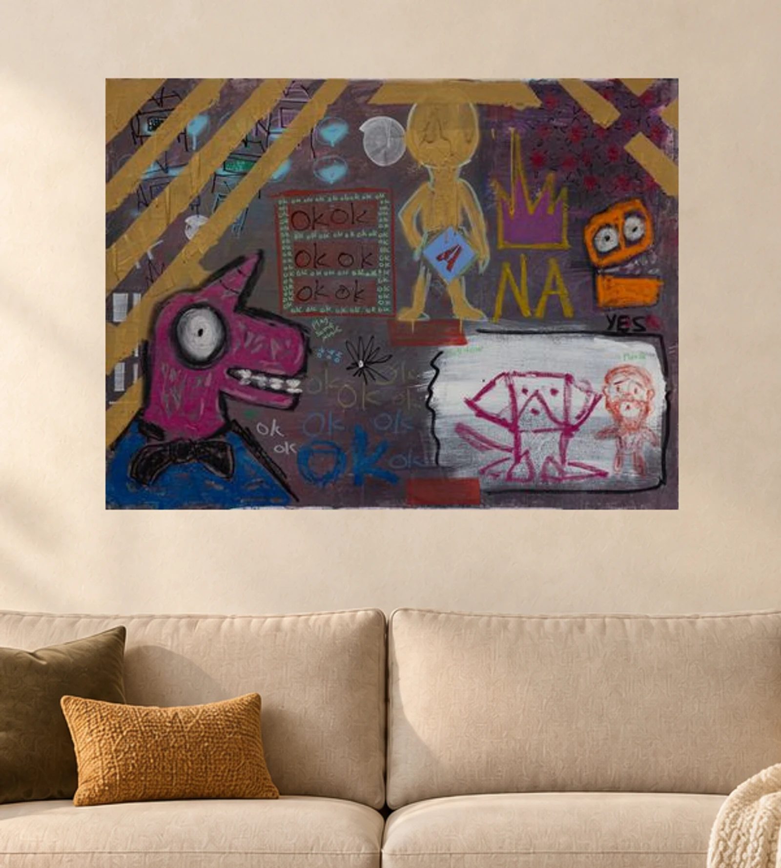 Open Tabs — illustrative room visualization, approximate scale, original artwork