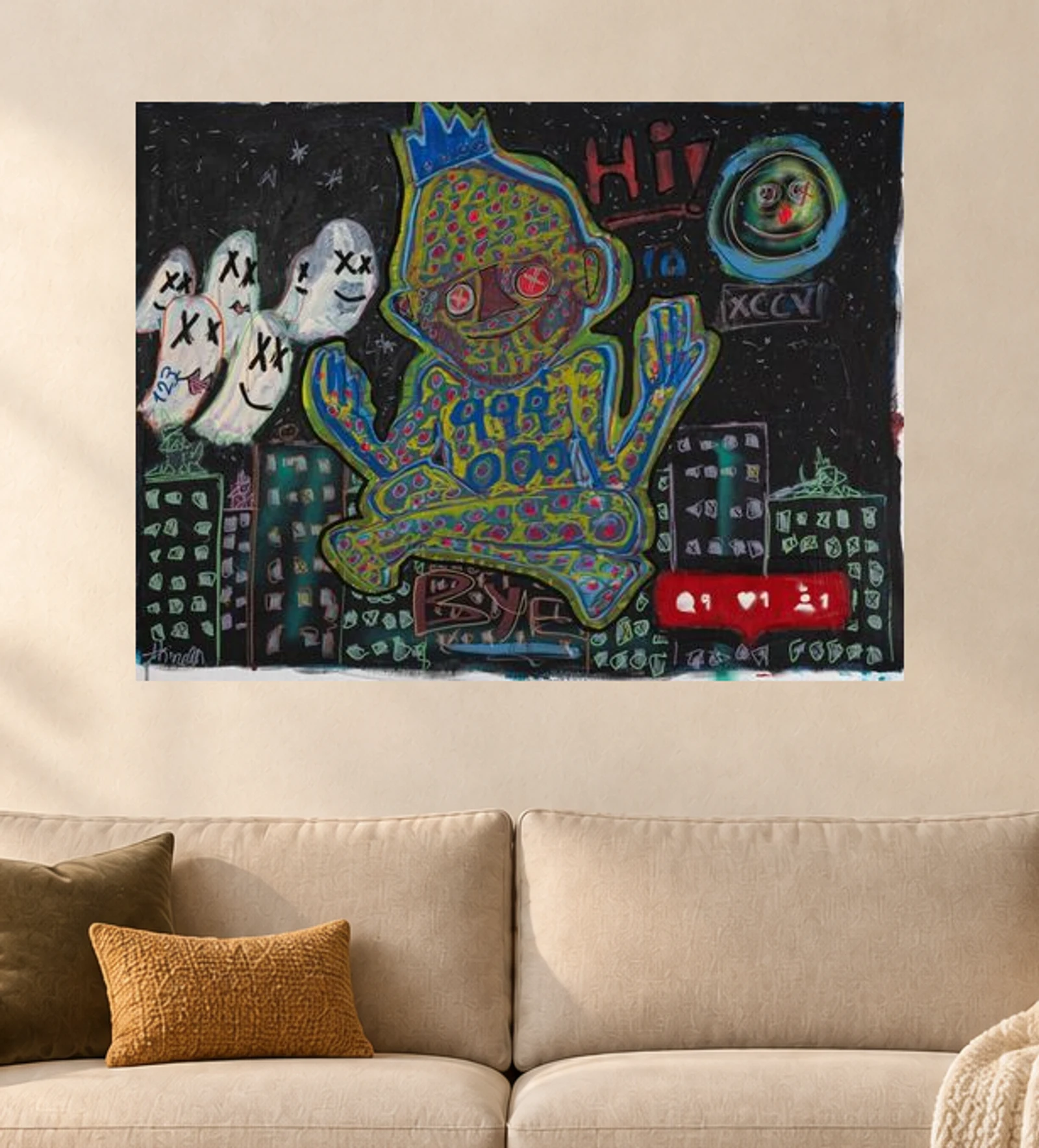 Social  — illustrative room visualization, approximate scale, unframed print