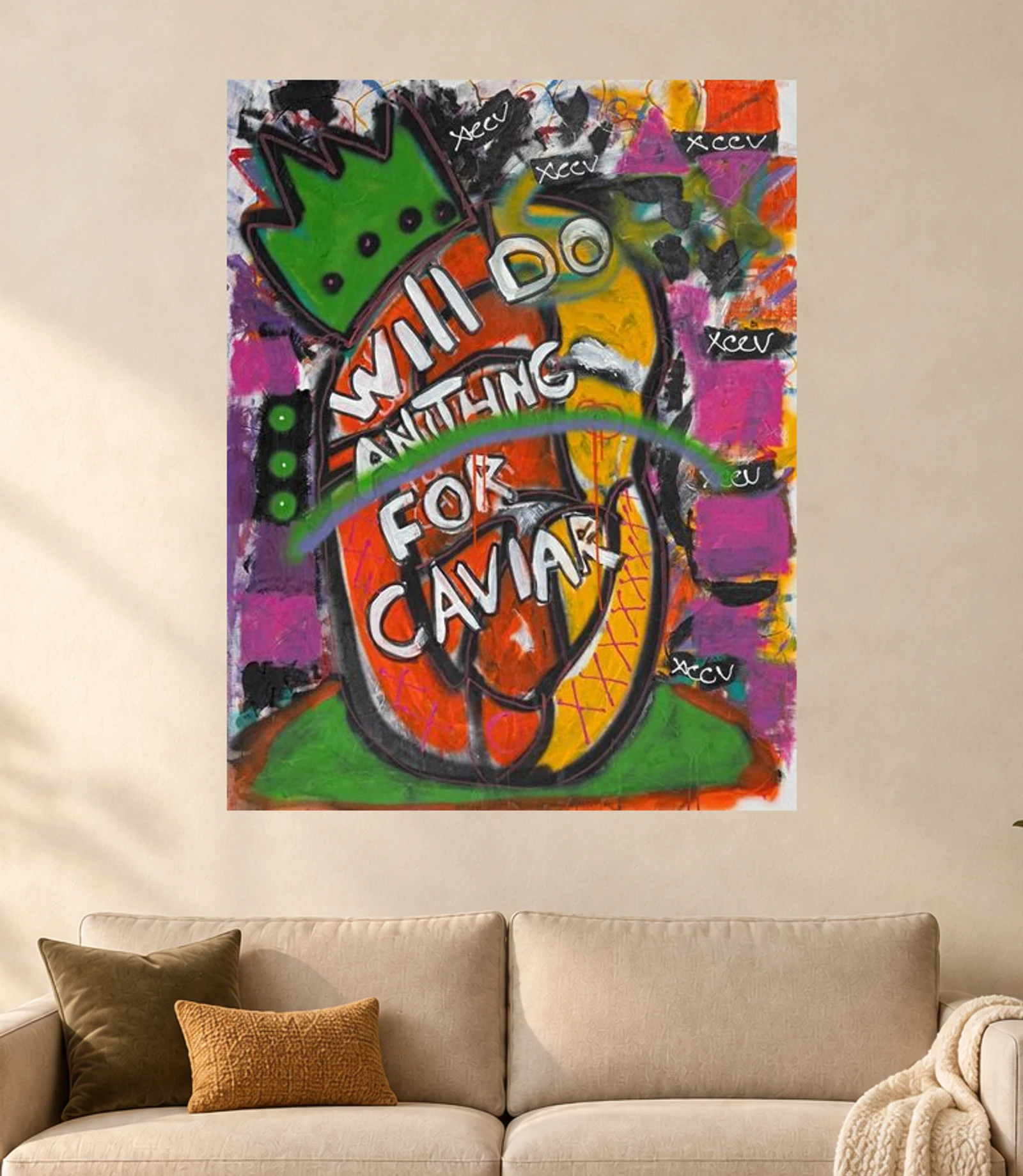 Will Do Anything for Caviar — illustrative room visualization, approximate scale, unframed print