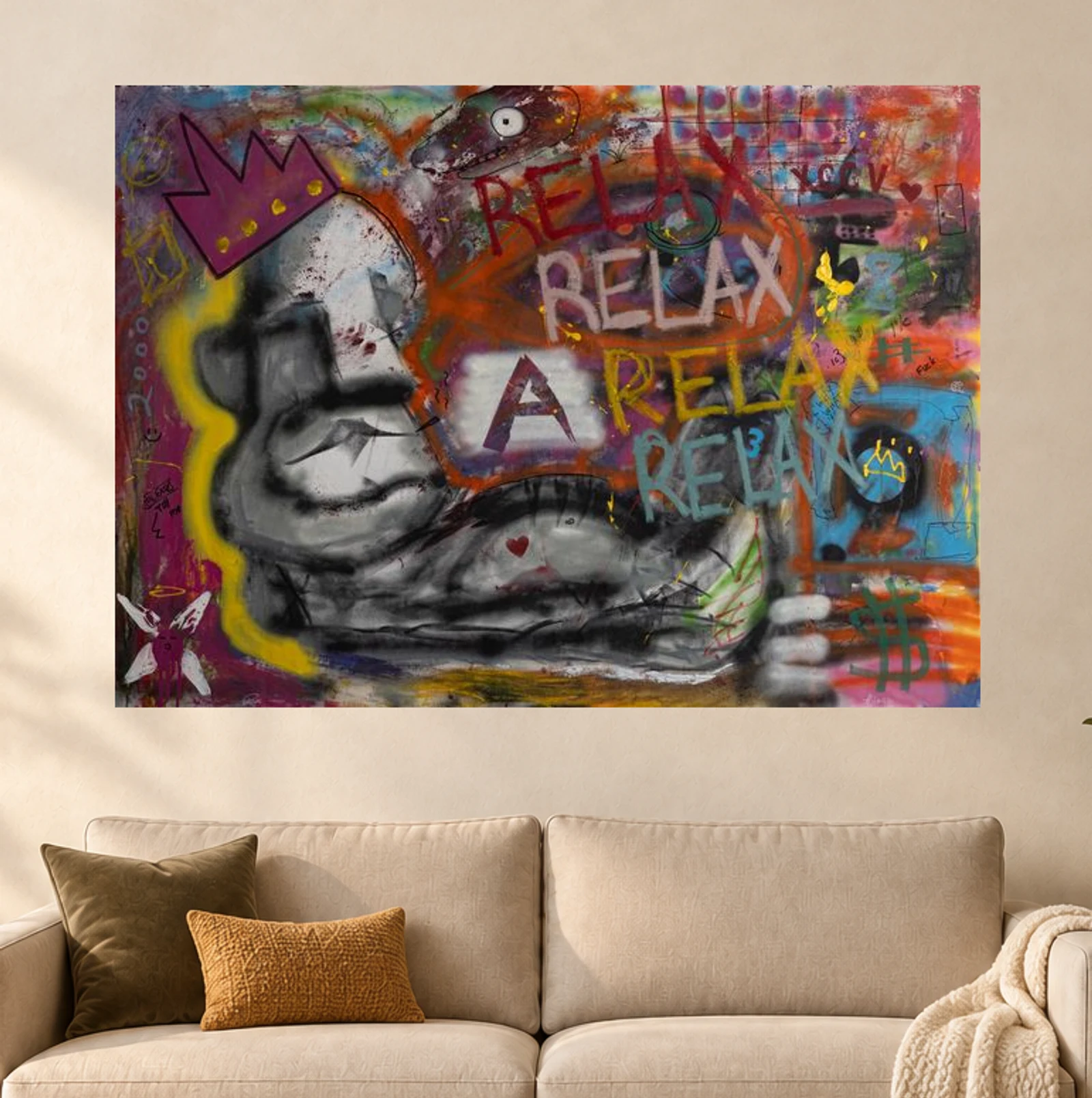 Relax — illustrative room visualization, approximate scale, original artwork