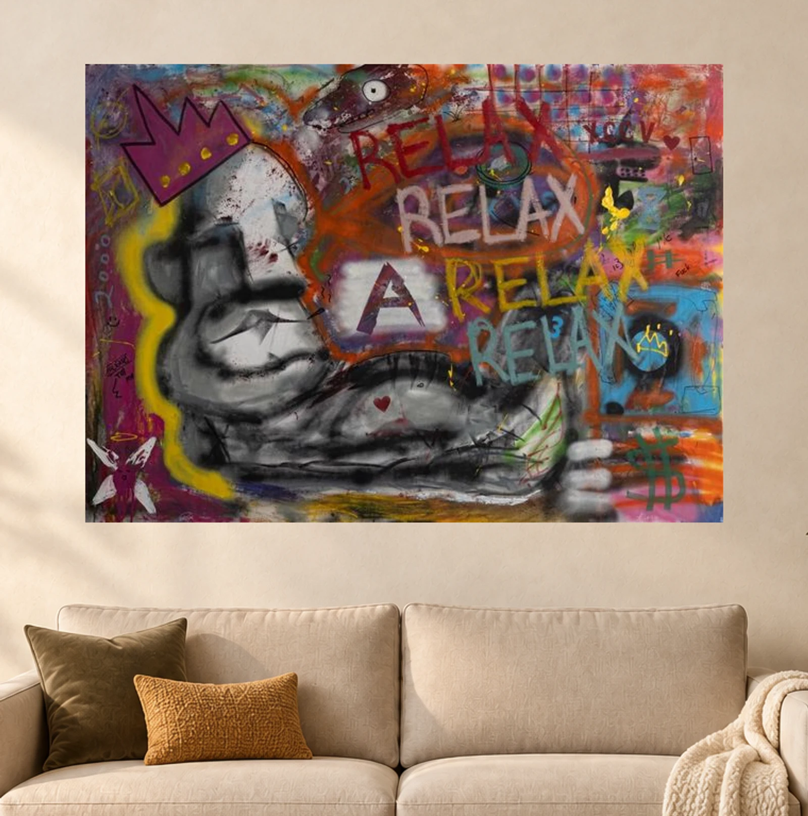 Relax — illustrative room visualization, approximate scale, unframed print