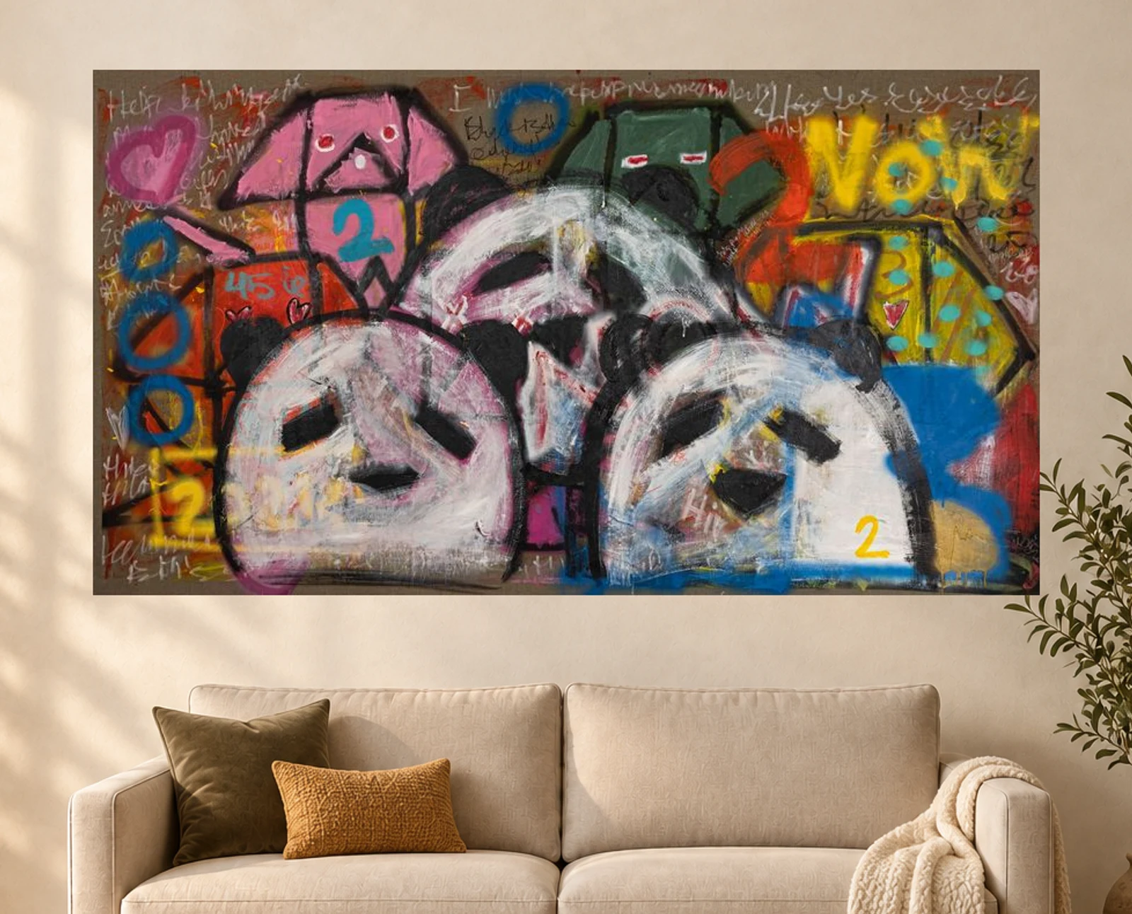 All Eyes on Me — illustrative room visualization, approximate scale, original artwork