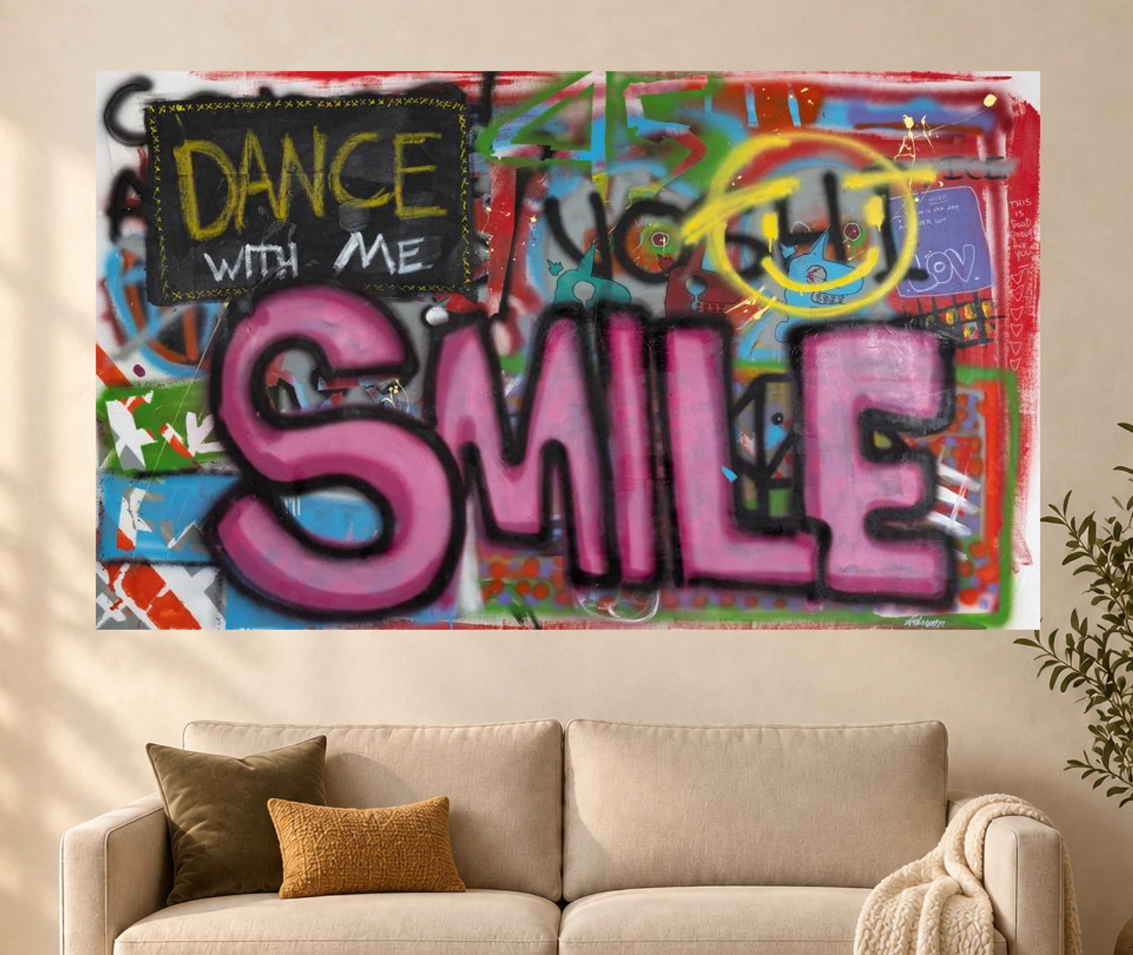 Dance with Me — illustrative room visualization, approximate scale, original artwork