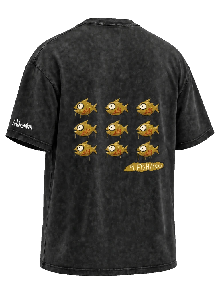 9 FISH / 100 — Black shirt, back view