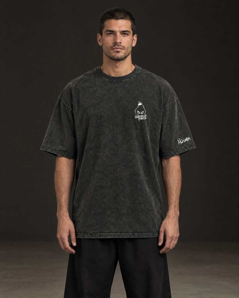 9 FISH / 100 — front view, Black shirt — AI-generated model preview